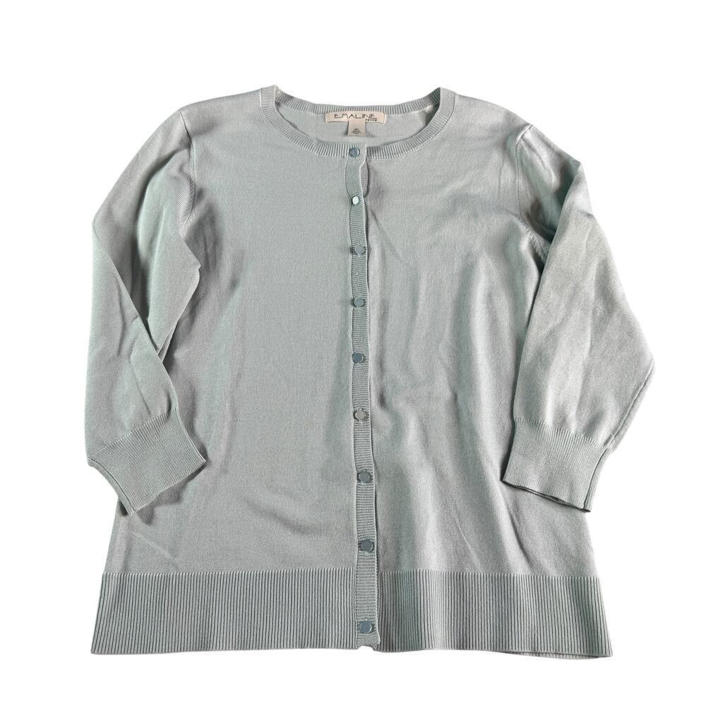 Emaline Petite Cardigan Sweater Medium Light Blue Button Front Lightweight